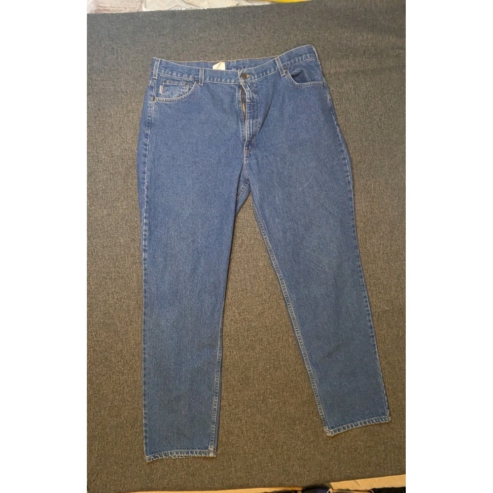Carhartt Jeans Men's 44x34 Straight Leg Blue Carpenter Work Wear Denim Pants